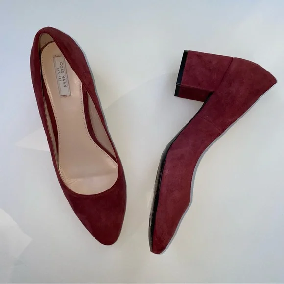 Cole Haan Eliree Pump 55mm Block Heel Burgundy Wine Suede Leather Sole Size 8 - Picture 15 of 15